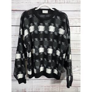VTG 80s 90s Protege by TAG Sweater Black white checkered Kni Made in USA Large